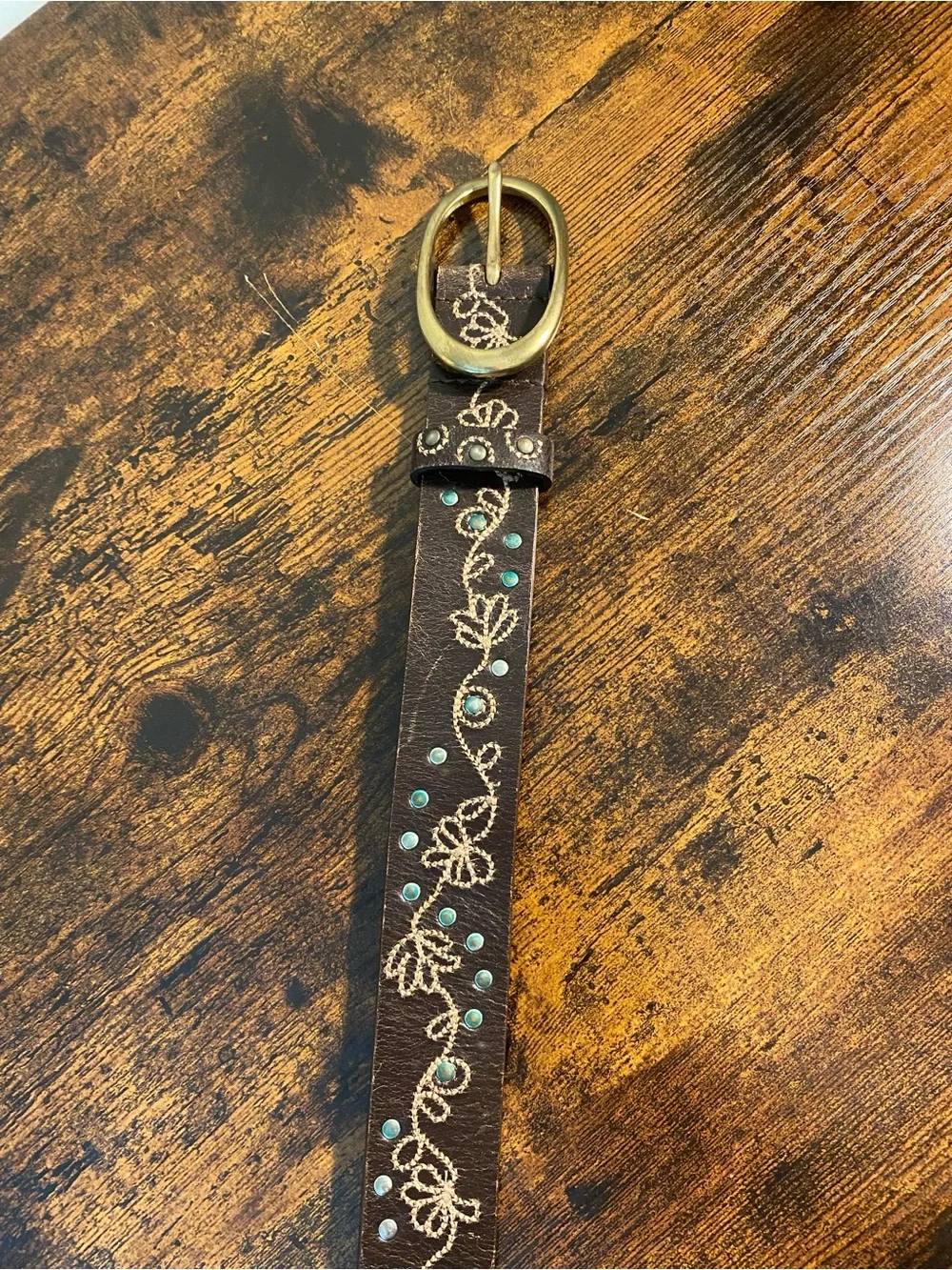 Embroidered Brown Embroidered Leather Belt